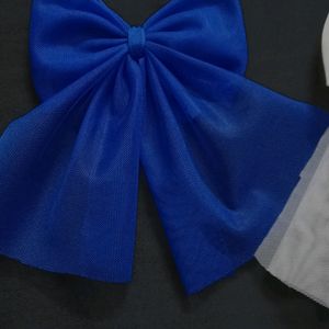 Hair Bow Clip || White & Blue
