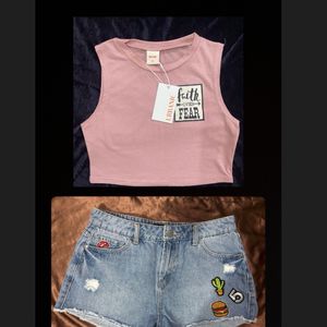 Combo! Crop Tee W Denim Shorts