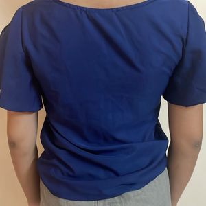 Blue Ruffled Sleeve Top