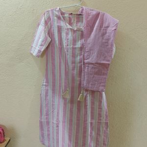 Sangria Pink Stripped Kurta Set