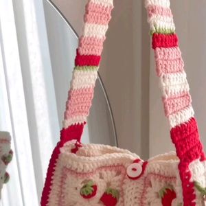 Crochet Strawberry Pink Sling Bag