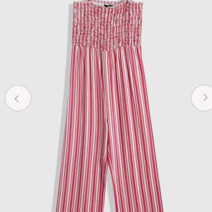 White and pink striped basic jumpsuit