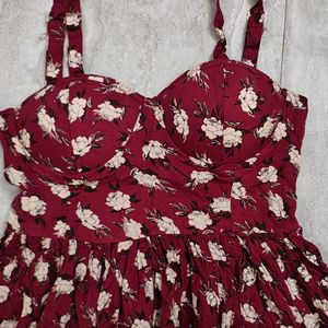 Red Floral Midi Dress