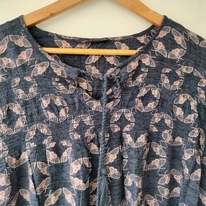 Greyish-Blue Printed A-line Top