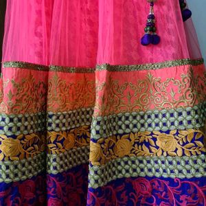 Beautiful Hot Pink Bridal Net Lehenga Chunni