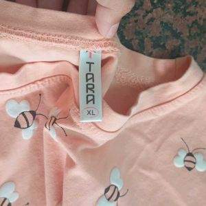 Peach Colour T-shirt With Butterflies Pattern