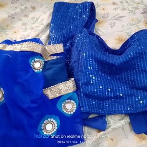 Jaipuri Saree With Blouse Royal Blue