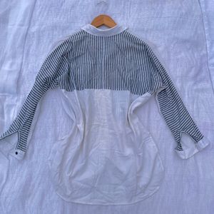 Oversized Plus Size Striped Korean White Shirt Top