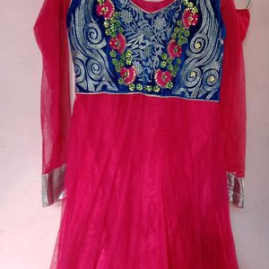 Rani &Blue Colour Ethnic Gown With Pajami