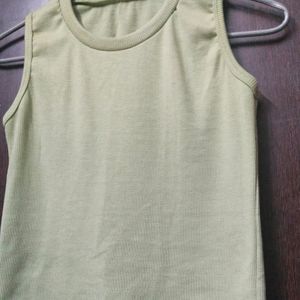 Mud Green Crop Tank Top In Ribbed Material