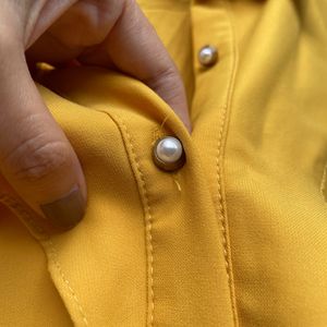 Cute Pearl Buttoned Yellow Dress