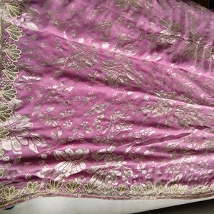 Lavender Heavy Beads Designer Saree(Women's)