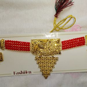 Women Red Choker Necklace Set