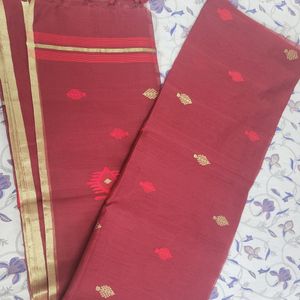 Handloom Half Silk Jamdani Motif Saree With Bp