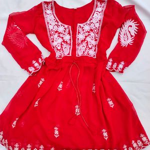 Red Chikankari Kurti