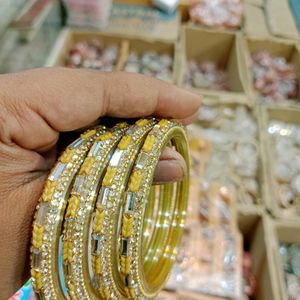 Yellow Golden Glass Bangles