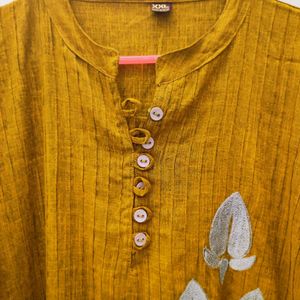 Straight Fit Blended Cotton Mustard Yellow Kurta