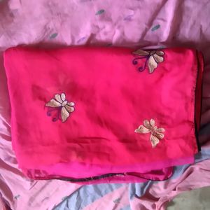 Pink Saree With Butterflies Design