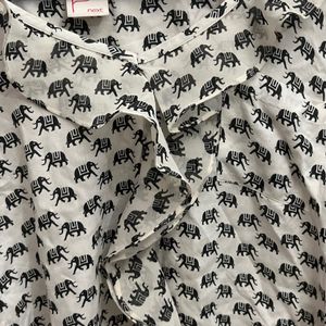 White Ruffle Elephant Print Casual Top