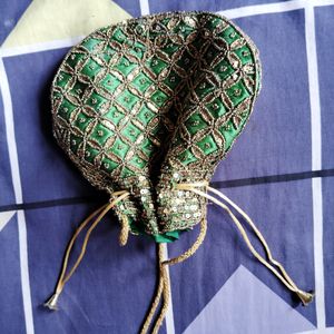 Green Embroidery Designed Handbag