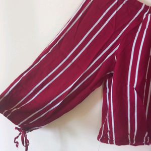 L Size Red Top With White Stripes