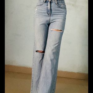 High Waist Blue Ripped Jeans