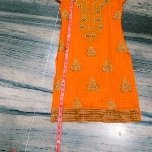 Cotton Salwar Suit With Jari Ki Kadai  Colour Oran