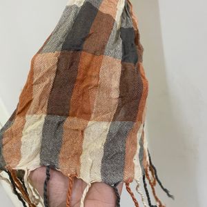 Orange Checks Cotton Stole