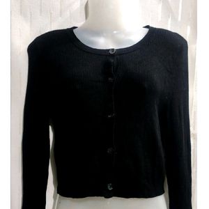 Black Crop Cardigan Sweater For women's