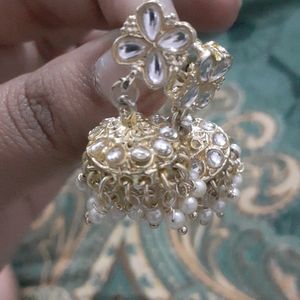 White, Golden Kundan Earrings