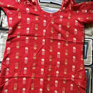 STRAIGHT PURE COTTON KURTA RED NEW