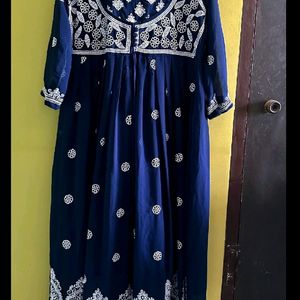 Navy Blue Embellished Anarkali Kurta