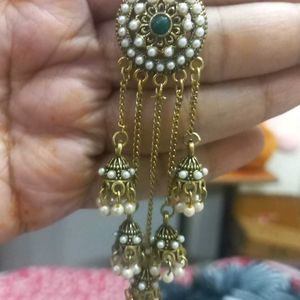 Pearl And Golden Jhumki Layered Earring