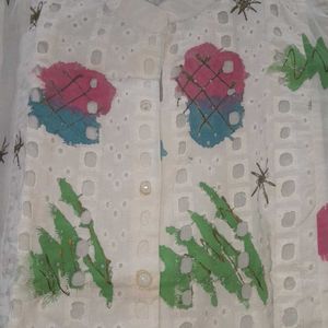 Embroidery White Top With Multi Color Front