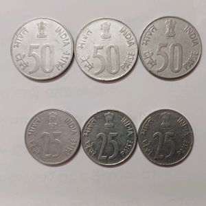 Three 25paise And 50paise Coins