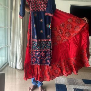 Fixed Price Blue And Red Kurta Joint With Skirt