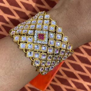 Women Golden Kundan Broad  Bracelet