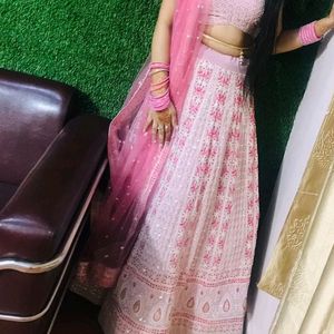 Pink Padded Flared Designer Lengha Choli Bridal