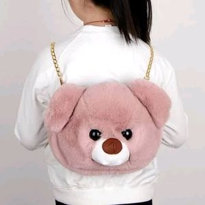 Teddy Bear Face Fluffy Faux Fur Crossbody Bag