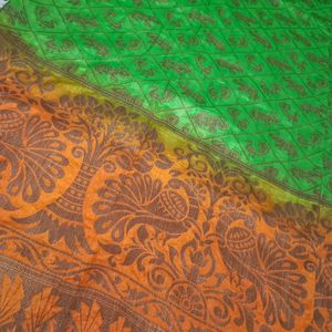 Green Cotton Blend Saree