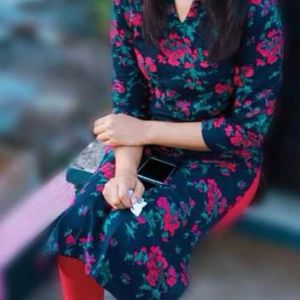 Navy blue and pink floral kurti set