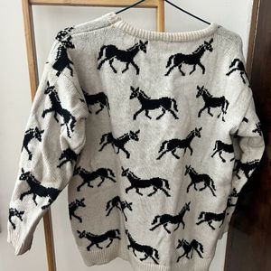 Horse And Rose Design Sweater