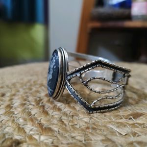 92.5 Pure Silver Oxidized Chrysanthemum Cuff