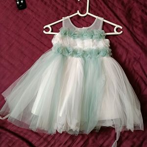 Beautiful White And Sky Blue Net Satin Dress