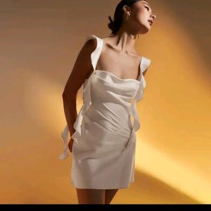 French Women Ruffled Silk Backless Dress