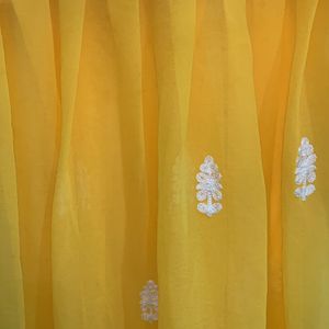 Yellow Kurti with half net and chikankari work