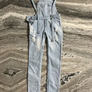 Denim Dungaree With Torn