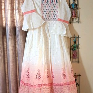 Beautiful A-Line Long Kurti | Off White And Peach