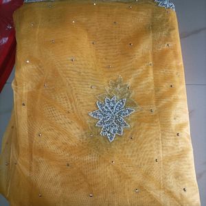 Designer Net Saree And Blouse With Pearl Work