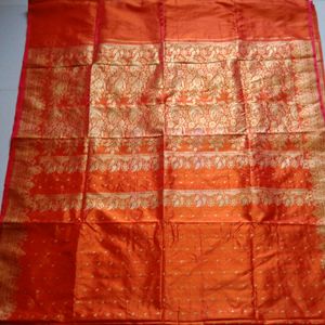 Orange Clr Banarasi Sari For Bride